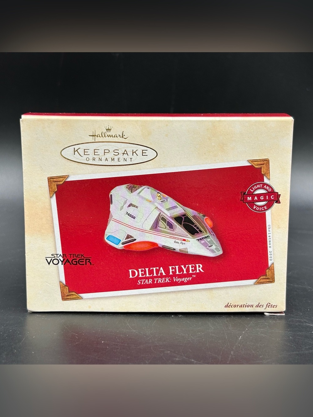 2002 Hallmark Star Trek Voyager Delta Flyer Light Voice Magic Ornament In Box